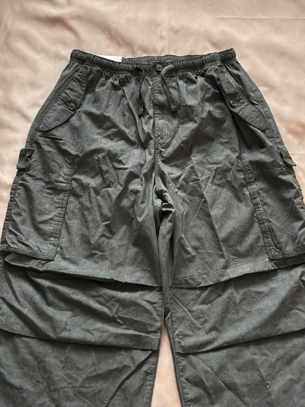 Dark Gray Loose-Fit Parachute Pants 100% Cotton